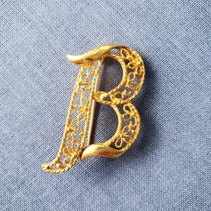 Vintage Mamselle Goldtone Filigree Initial "B" Brooch